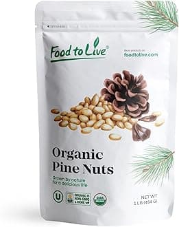 Organic Pine Nuts, 1 Pound – Non-GMO, Whole Raw Pignolias, Unsalted, No Shell, Vegan, Kosher, Bulk Snack. Rich in Vitamin E, Protein. Great for Pesto, Salads, Homemade Desserts, and as a Topping.