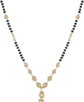 Women Traditional Gold Plated Pearl Mangalsutra With Black Bead Chain (Gold)