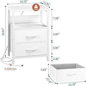 Yoobure End Table with Charging Station for Bedroom