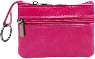 Freezx Women Genuine Leather Coin Pouch Zip Mini Purse Wallet Key Chain Double Zipper