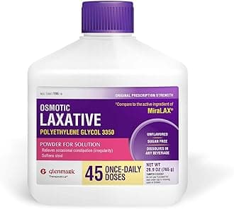 - Polyethylene Glycol 3350 Powder, Osmotic Laxative, 45 Daily Doses, Softens Stool, Relieves Occasional Constipation, Powder for Solution, 26.9 Ounce