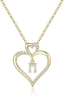 Heart Initial Necklace for Women, 14K Gold Plated Cubic Zirconia Heart Pendant Necklace, Dainty Initial Charm Necklace Alphabet Letter A to Z Initial Jewelry for Women Girls