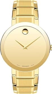 Movado Sapphire Men's Watch - Swiss Quartz Movement, Stainless Steel Link Bracelet - 3 ATM Water Resistance - Luxury Fashion Timepiece for Him - 39mm, Gold Plated, 39 mm, Modern