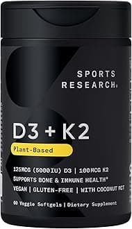 Sports Research Vitamin K2 + D3 with Organic Coconut Oil for Better Absorption