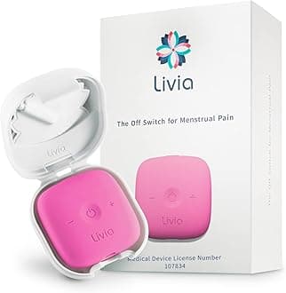 Livia Menstrual Pain Relief Device, Pink - Period Pain Off Switch - Portable and Travel-Ready with Stick-on Gel Pads for Cramps - Rechargeable, 12-Hour Battery Life - Complete Kit