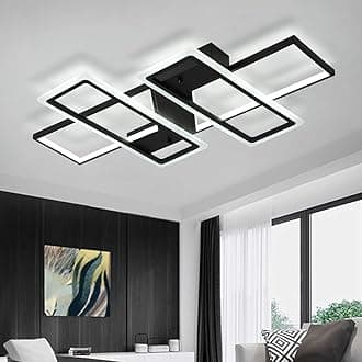 Jaycomey 95W Modern Flush Mount Ceiling Light, 4-Squares Black Metal Acrylic LED Ceiling Lamp Fixture with Cool White 6000K for Living Room Bedroom Kitchen