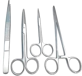 Forgesy Suturing Instrument Set of 4 pcs. (Toothed Forceps 6",Needle Holder 6",Iris Scissors Straight 4.5",Mayo Scissors Straight Size 6")