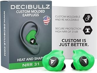Decibullz - Custom Molded Earplugs, 31dB Highest NRR, Comfortable Hearing Protection for Shooting, Travel, Work and Concerts (Green)…