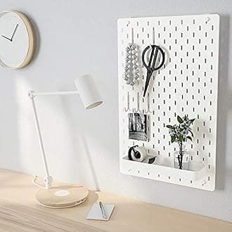 IKEA Skadis Pegboard White 36 x 56cm with 5 Hooks and Shelf Bundle. Home, office, kitchen and garage organiser/storage solution