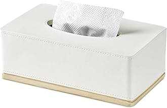 Rectangular Tissue Box Cover for Bathroom,Livingroom,Bedroom, Hand Carved Leather Resin Tissue Box Holder,10 x 5.7 x3.7 in, Beige