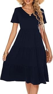 Berydress Women's Casual Summer Tiered Midi Dress 2025 Short Sleeve V-Neck Loose Cotton Ruffle Babydoll Dress Boho Sundress