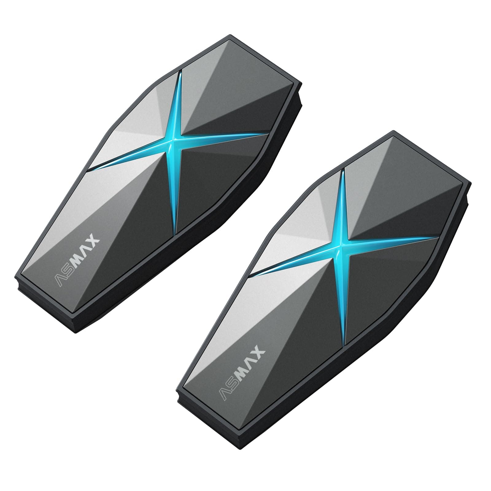 ASMAX F1 Helmet Bluetooth Headset, Mesh Intercom for 10 Riders, CloudTalk Unlimited Range for 50 Riders, Bluetooth 5.3 with IP67 Waterproof/22H Battery/Voice Control/Music Sharing/Magnet Base, 2 Pack