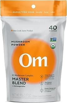 - Om Master Blend Mushroom Powder – Organic Mushroom Supplement with 10 Mushrooms and Ashwagandha - Support Immunity, Gut Health & Stress Relief, 3.17 oz (40 Servings)