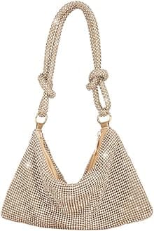 Rhinestone Purses for Women Chic Sparkly Evening Handbag Bling Hobo Bag Shiny Silver Clutch Purse for Party Club Wedding