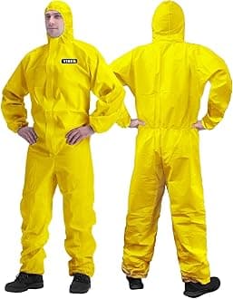 Hazmat Suit Disposable Coverall | Full Body Painters Suit in 7 Sizes with Multiple Specifications for Men & Women - Small, Yellow, 1