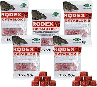 Rat Poisoning Blocks Wax Block Bait Mouse Bait Block Single Feed Rodent Killer Block Max Strength Fast Acting All Weather Bait Block Pack of 5 (Rodex Oktablock-ll - 300g).