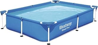 Bestway 56401 Steel Pro Pool | Swimming Pool, Rectangle Above Ground Fast Set Pool, Children’s Detachable Pool, Multiple Sizes, Blue, 221 x 150 x 43 cm