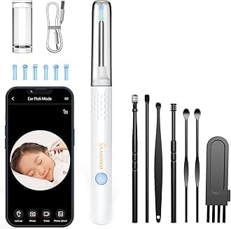 VITCOCO 1920P Earpick Camera, 3.5 mm with Camera, Ultra Thin Lens, Earscope, Dustproof Cover, IP67 Waterproof Light, Temperature Control, 6 LED Lights, Wireless WiFi, Smoothing Ear Cleaning