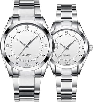 Couple Watches Fashion Silver Stainless Steel Pair Watches Men and Women Matching Quartz Wrist Watches Gifts Set of 2