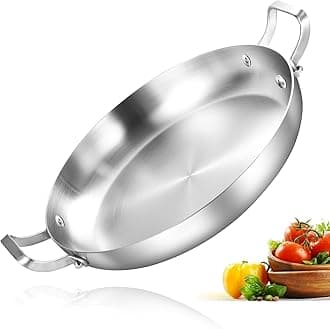 10-Inch Tri-Ply Stainless Steel Paella Pan, Omelet Pan, Large Skillet, Griddle, Stir-Fry, Jumbo Cooker, Induction Cooking, Dishwasher & Oven Safe