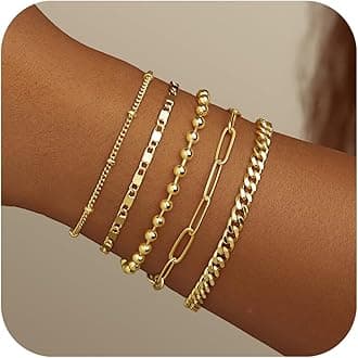 Gold Bracelets for Women,Dainty Bracelets Set for Women Trendy, Gold Bracelets Stack With Beaded, Cuban, Paperclip, Heart, Snake, Rope, Pearl, Cross, Hand Chain, Silver Jewelry Gifts for Women