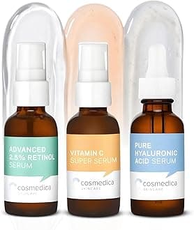 Cosmedica Skincare Vitamin C Serum 20% Retinol Serum 2.5% Hyaluronic Acid Serum Combo Set