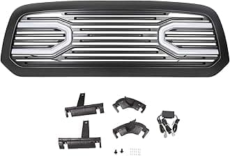 HECASA Front Big Horn Grille Replacement Shell Compatible with 2013-2018 Dodge RAM 1500 (W/Light) Black
