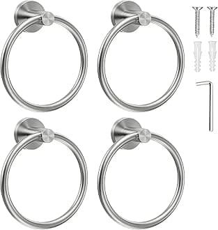 SetSail Towel Holder for Bathroom Wall Silver Towel Ring Stainless Steel Hand Towel Holder 4 Packs Towel Hanger for Bathroom, Kitchen Drill Hole