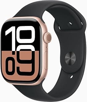 Apple Watch Series 10 [GPS, 42mm] - Rose Gold Aluminum Case with Black Sport Band, S/M (Renewed)