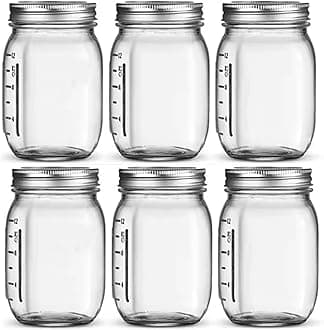 6-Pack 16oz Mason Jars with Lids - Thick Glass Canning Jars with Stainless Steel Lids,Ideal For DIY Spices, Meal Prep, Overnight Oats, Jelly, Jam, Honey, Candles, Crafts, & More