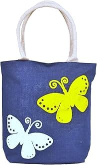 DaffodilJute Bags Handcrafted Butterfly Print Tote Bag | Eco-Friendly & Durable Jute Handbag with Zipper for Men & Women