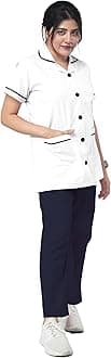 Female Nurse Uniform | Hospital Staff, clinics, Home Health, Nurse Uniforms for Women made of Polyester-Cotton (L, White and Navy)