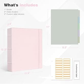 Ospelelf Vintage Hardcover 3 Ring 2 inch Leather Binder, Professional Binders Organizer Suitable for Letter Size Documents, Binder Dividers with Tabs, Rose Pink