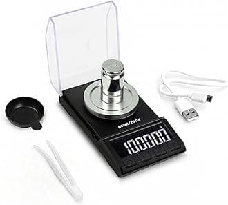 NEWACALOX Digital Milligram Jewelry Scale 50 x 0.001g,High Precision Portable Multifunction Lab Reload Powder Gold Scales with Calibration Tare Weights 100G