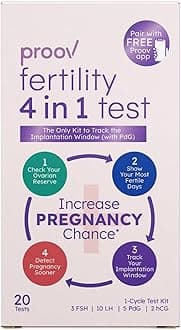 Proov - 4-in-1 Fertility Test for Women - Ovulation & Pregnancy Test Strips - Monitors FSH, LH, PdG & hCG - Promote Chance of Pregnancy - Fertility Hormone Tracking - 1 Cycle Test Kit - 20 Tests
