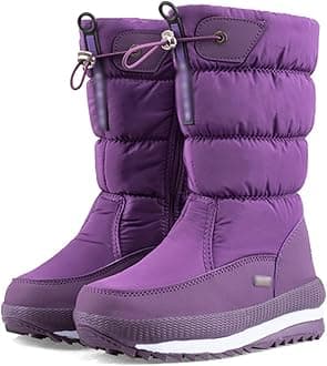 Snow Boots, Womens Ankle Wellies, Thermal Lining Winter Thick Water Proof Anti-Slip Hiking Rain Booties, Flat Grip Sole Classic Short Boots, for Outdoor Trekking Walking Ski,Purple,36 EU