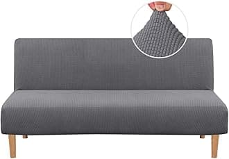 H.VERSAILTEX Armless Futon Cover Stretch Sofa Bed Slipcover Protector Elastic Feature Rich Textured High Spandex Small Checks Jacquard Fabric Futon Cover, Machine Washable, Gray
