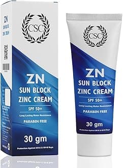 CSC ZN Sunblock Zinc Oxide Cream - SPF 50+ Broad Spectrum Sports Sunscreen (cricket, football, swimming, jogging, cycling, biking), Sweat & Water Resistant, Paraben Sulphate Free, 30g