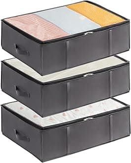 Lifewit 3 Pack 40L Under Bed Storage, Underbed Storage Boxes with lid Clothes Storage Bag Wardrobe Storage Organiser with Reinforced Handle, PVC Window for Duvet, Blanket, Clothing, Shoes, Grey