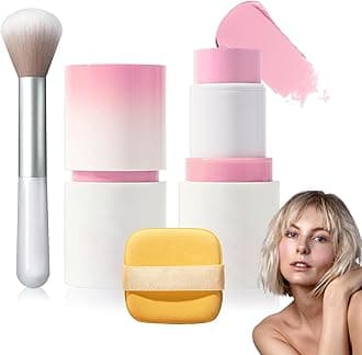 Cream Blush Stick with Brush and Makeup Sponge,Waterproof Multi Cream Makeup Stick,Lightweight,Long-lasting,2 in 1 Multi Blush for Cheeks & Lip Tint & Eyeshadow E
