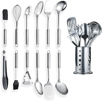 Berglander Stainless Steel Kitchen Utensil 12 Piece with 1 Stand, Cooking Spoon, Kitchen Tools Cooking Utensil with Holder. (13 Pieces)