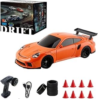 JoyfulHao Mini RC Drift Car, 1/43 RC Electric Racing Car 4WD Remote Control Car with Lights, High Speed RC Vehicle for Adults - RTR Version, 4303 (Orange)