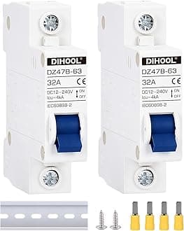 DC Circuit Breaker dz47 1P 32Amp 12V 24V 36V 48V DC MCB Short Circuit Protection Disconnect Switch Isolator for Solar Panel Battery UPS Inverter Photovoltaic PV System