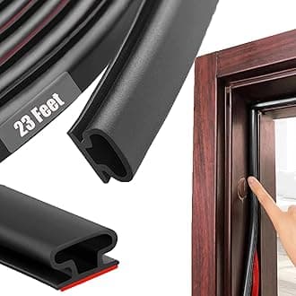 Black Rubber Weather Stripping Door Seal Strip, D Shape Door Rubber Weather Seal Strip, Self-Adhesive Door Weatherstripping Soundproofing Door Seal Strip for Windows (23 feet,Black)
