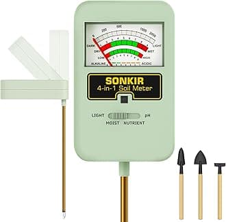 Sonkir Soil Moisture Meter, 4-in-1 Soil Ph Meter, Soil Tester for Nutrients, Moisture, PH and Light, Soil Ph Test Kits for Plant, Great for Garden, Indoor & Outdoor Use (No Battery Required), Green
