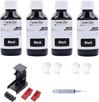 needle ; Pin point precision 4 x Black Refill Kit with Suction Tool Combo Pack of High Yield Inkjet Cartridge Ink Refill Compatible for HP and Canon Cartridge Printers (4 x Black)