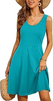 STYLEWORD Women's Summer Dress Casual Sleeveless Scoop Neck A-Line Tank Midi Sundress