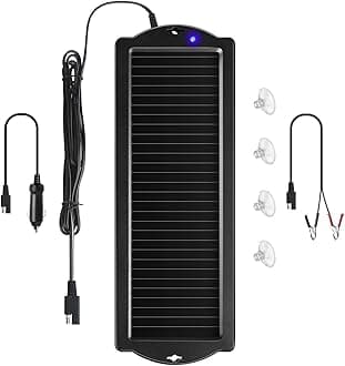 Car Battery Trickle Charger & Maintainer 12V Solar Panel Power Battery Charger With Cigarette Lighter Plug Battery Clamp For Car Automotive Motorcycle Boat Marine Snowmobile Watercraft RV