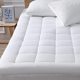 Full Mattress Pad Cover Pillow Top with Stretches to 18” Deep Pocket Fits Up to 8”-21” Cooling White Bed Topper (Down Alternative, Full Size)
