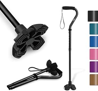 KINGGEAR Walking Cane for Women & Men, Lightweight & Sturdy Offset Walking Stick, Walking cane with Autonomous Standing, Large Quad Base Cane for Seniors, Walking Crutches for People with Leg Injuries